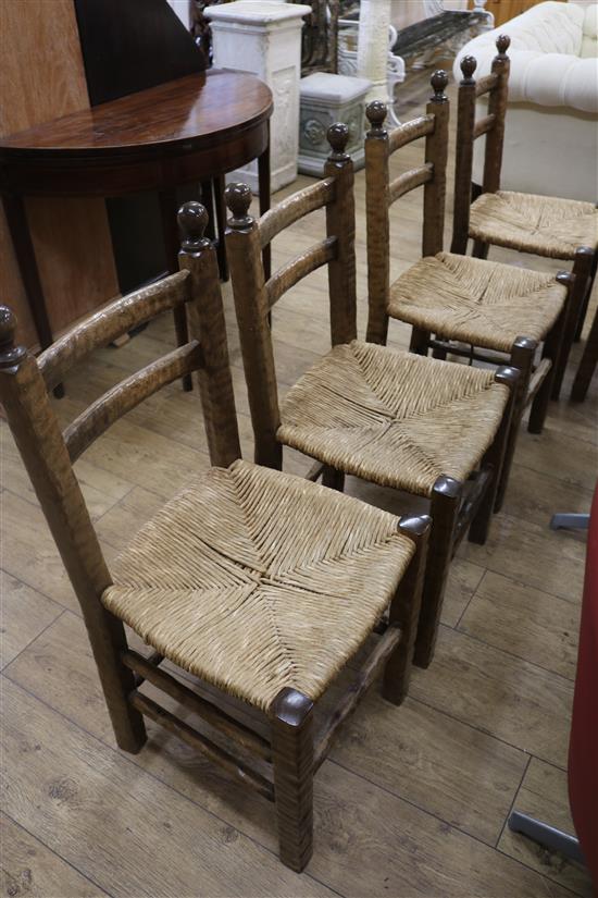 Six rush seat dining chairs